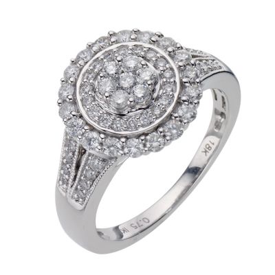 18ct 3/4 Carat Diamond Cluster Ring With Pave Set Shank - Product number 8176345