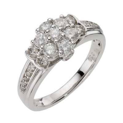 18ct White Gold 1 Carat Diamond Cluster Ring - Product number 8177686