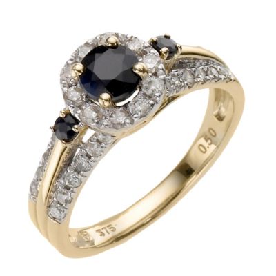 9ct Yellow Gold Half Carat Diamond & Sapphire Ring