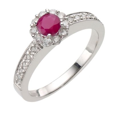 9ct White Gold Ruby Third Carat Diamond Heritage Ring - Product number 8179573