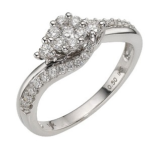 18ct White Gold Half Carat Diamond Round Cluster Ring