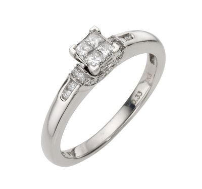 Platinum Third Carat Diamond Square Cluster Ring - Product number 8180504