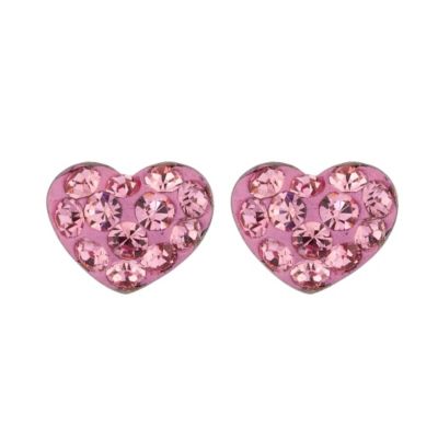 9ct White Gold Pink Crystal Heart Stud earrings