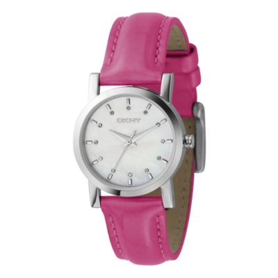 DKNY ladies' mother of pearl pink leather strap watch - Product number 8181748