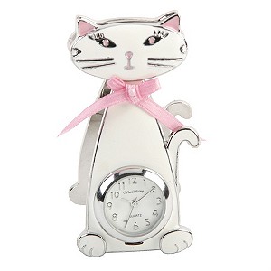 H Samuel White Cat Miniature Clock