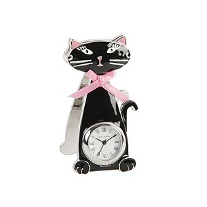 H Samuel Black Cat Miniature Clock