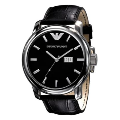 Emporio Armani black leather strap watch