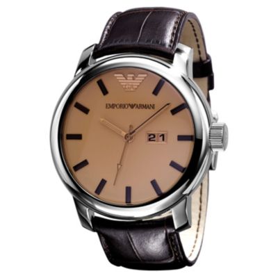 Emporio Armani brown leather strap watch