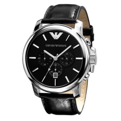 Emporio Armani black leather strap chronograph watch