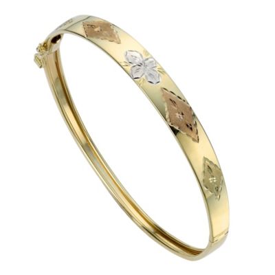 9ct Gold Three Colour Matt and Diamond Cut Hinged Bracelet - Product number 8184933
