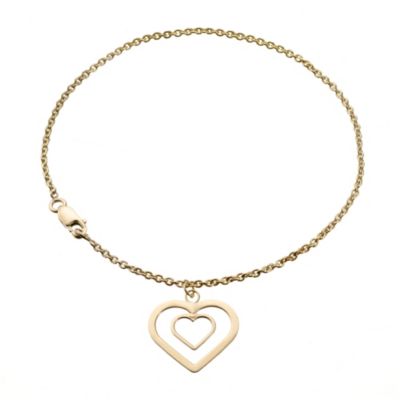Unbranded 9ct Yellow Gold Hanging Love Heart Bracelet