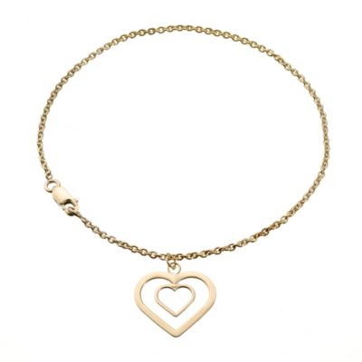 9ct Yellow Gold Hanging Love Heart Bracelet