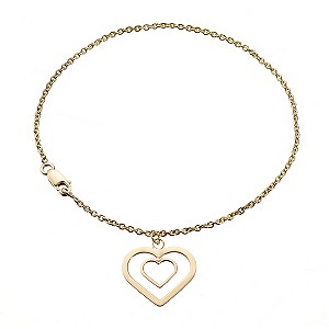 9ct Yellow Gold Hanging Love Heart Bracelet