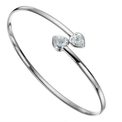 9ct White Gold Cubic Zirconia Heart Torque Bangle