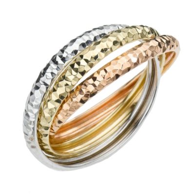 9ct Three Colour Gold Diamond Cut Russian Wedding Ring