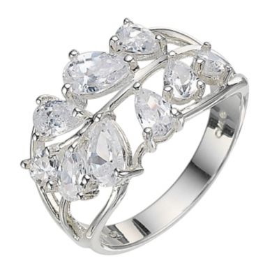 Sterling Silver Cubic Zirconia Leaf Ring - Size N