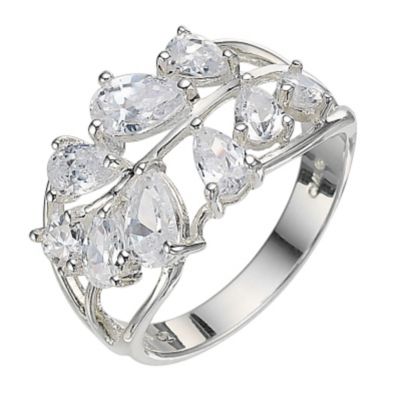 H Samuel Sterling Silver Cubic Zirconia Leaf Ring - Size P