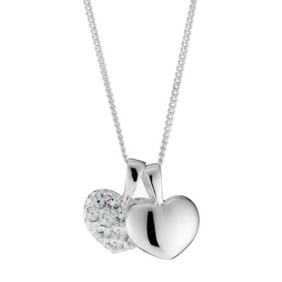 H Samuel Sterling silver double heart stone set crystal