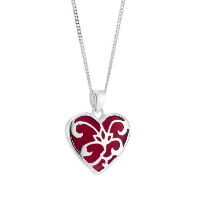 sterling Silver and Red Resin Heart Pendant