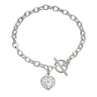 H Samuel Sterling Silver Flower Heart Bracelet