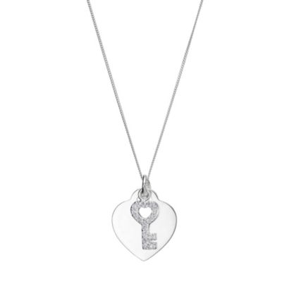 sterling Silver Cubic Zirconia Heart and Key