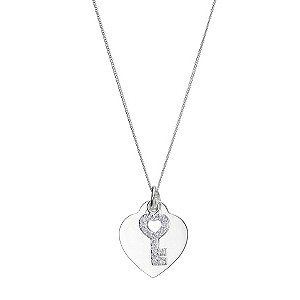 sterling Silver Cubic Zirconia Heart and Key