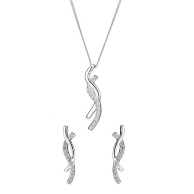 H Samuel Sterling Silver Twig Earring and Pendant Set