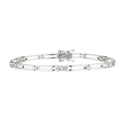 sterling Silver and Cubic Zirconia Bar Link