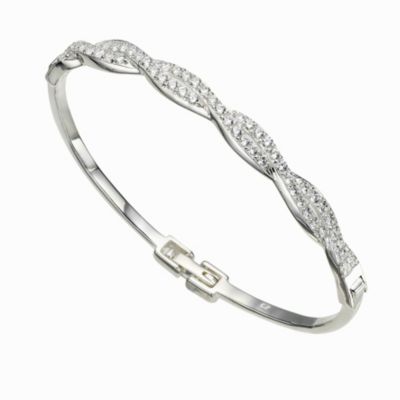 sterling Silver Cubic Zirconia Set Weave Bangle
