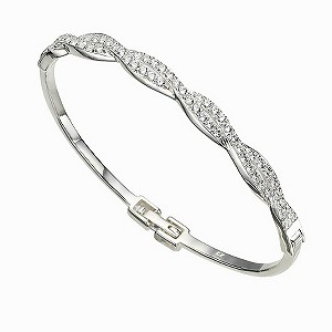 sterling Silver Cubic Zirconia Set Weave Bangle