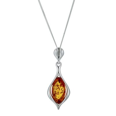 H Samuel Sterling Silver Oval Amber Pendant