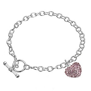 Silver Pink Crystal Heart Bracelet