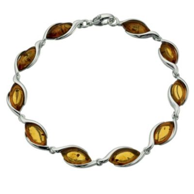 Sterling Silver Oval Amber Bracelet