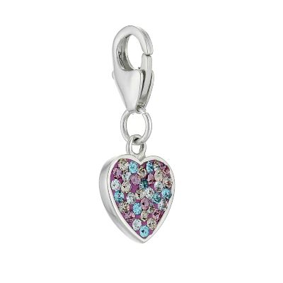 sterling Silver Multi Coloured Crystal Heart Charm