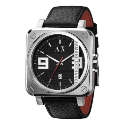 Armani Exchange Men's Square Case Black Leather Strap Watch - Product number 8192197