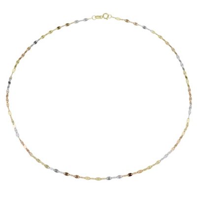 9ct Three Colour Gold 17` Diamond Cut Chain