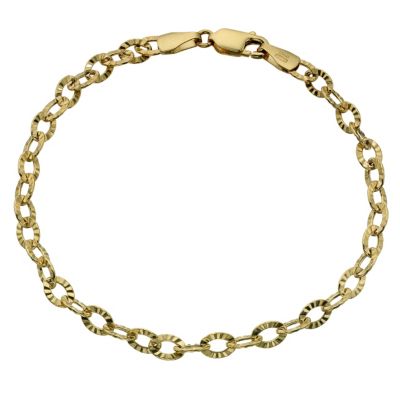 9ct Yellow Gold 7" Diamond Cut Oval Chain Bracelet - Product number 8192863