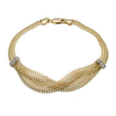 9ct Yellow Gold Cubic Zirconia Plait Twist Bracelet - Product number 8192987