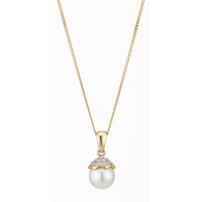 9ct Yellow Gold Diamond and Pearl Pendant