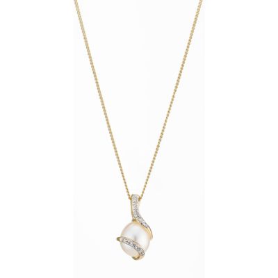 9ct yellow gold diamond & cultured freshwater pearl pendant - Product number 8196540