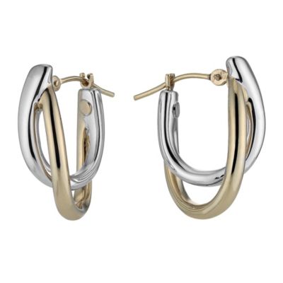 9ct gold two colour oval double hoop creole earrings small - Product number 8196818