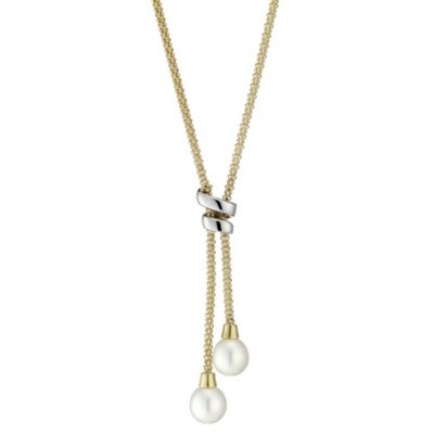 9ct gold two colour cultured freshwater pearl drop necklace