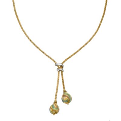 9ct yellow gold murano glass double drop bead necklace