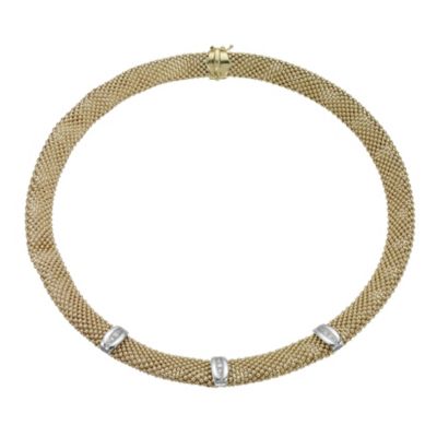 9ct gold two colour woven diamond set necklace