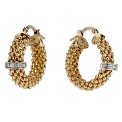 9ct yellow gold woven & diamond earrings - Product number 8200513