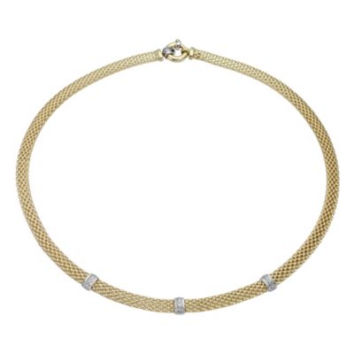 9ct gold two colour knitted diamond set necklace 17.75" - Product number 8200602