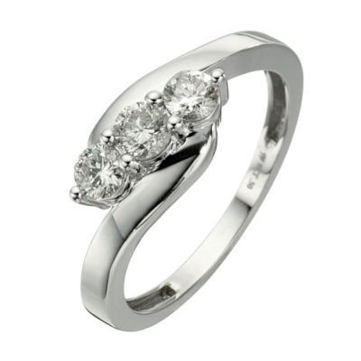 9ct white gold half carat diamond trilogy ring