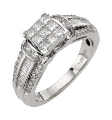 18ct white gold 1 carat diamond princess cut cluster ring