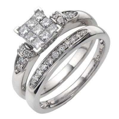 18ct white gold 66pt princess cut diamond bridal set - Product number 8203512