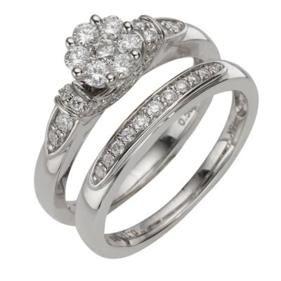 18ct white gold 66pt diamond flower cluster bridal set - Product number 8203652
